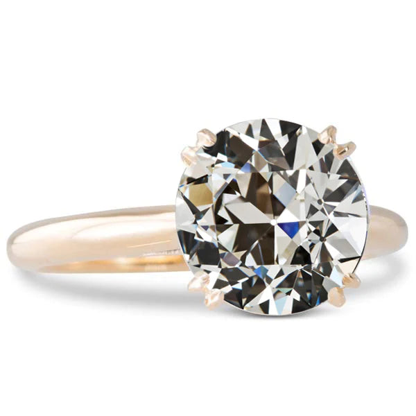 Solitaire Ring Round Old Mine Cut Real Diamond Double Prong Set 4 Carats