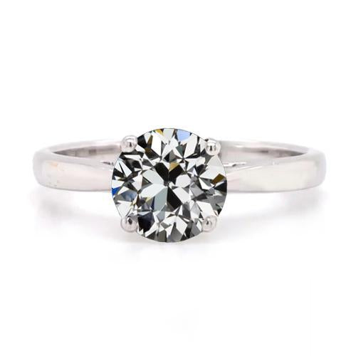 Solitaire Ring Round Old Mine Cut Real Diamond White Gold 2 Carats