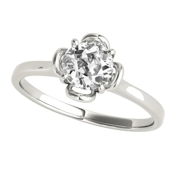 Solitaire Ring Round Old Miner Natural Diamond Prong Floral Style 1.50 Carats