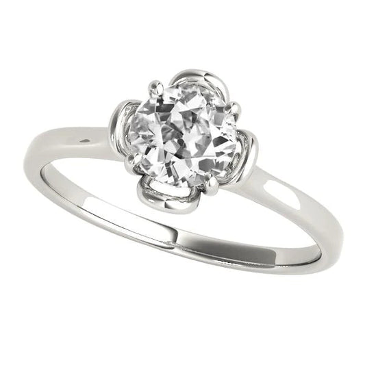 Solitaire Ring Round Old Miner Natural Diamond Prong Floral Style 1.50 Carats