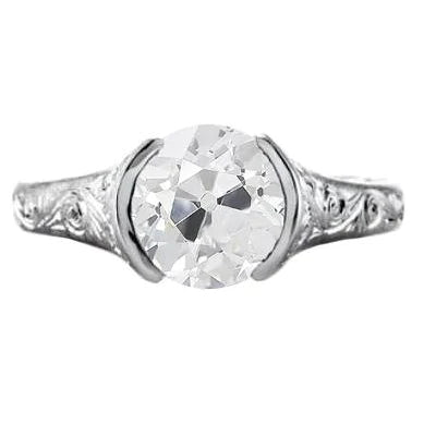 Solitaire Ring Round Old Miner Real Diamond Half Bezel Set 1.75 Carats