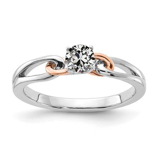 Solitaire Ring Round Old Miner Real Diamond Split Shank Two Tone 1 Carat