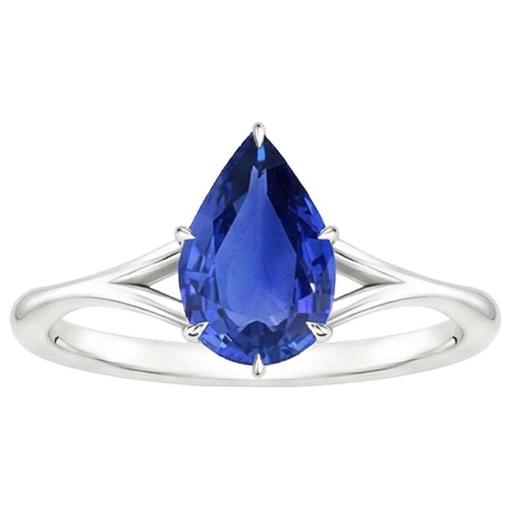 natural pear sapphire 2.50ct ring profile view