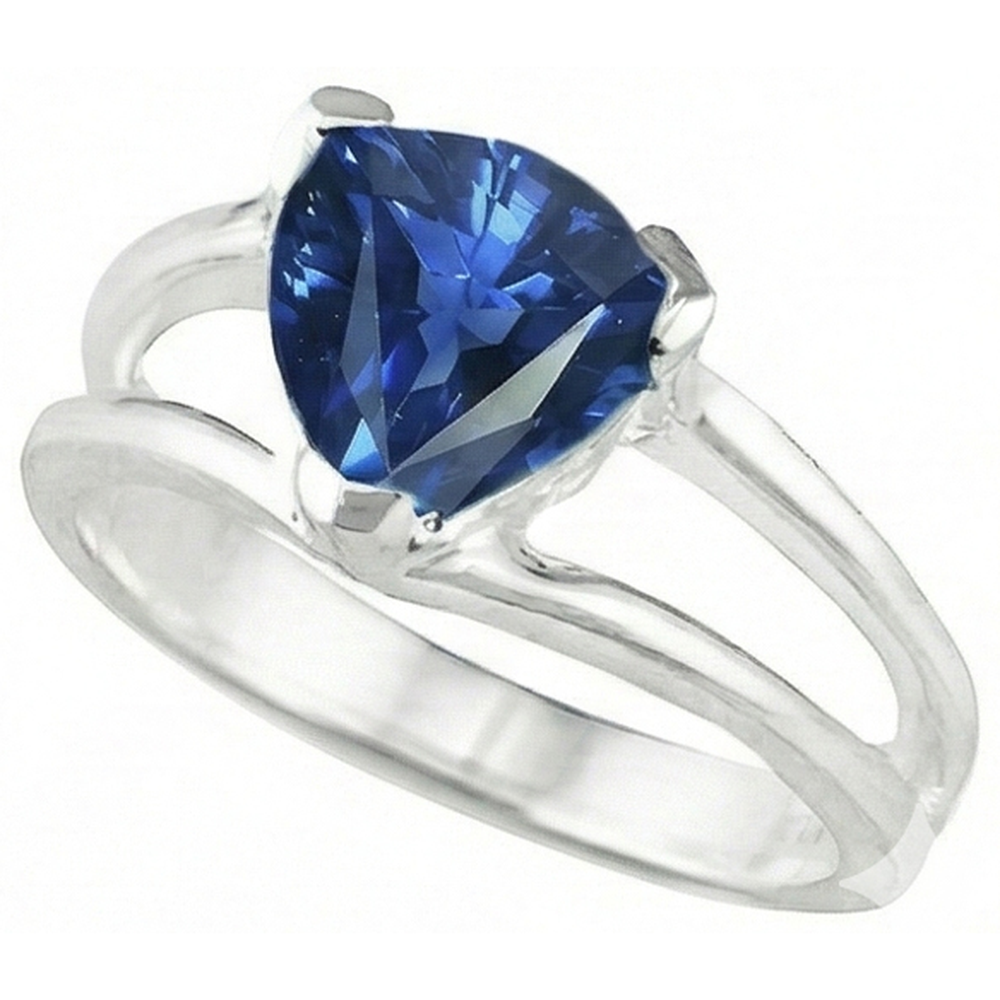 Solitaire Ring Split Shank Trillion Sri Lankan Sapphire 1 Carat