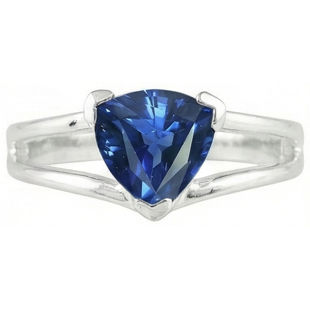 Solitaire Ring Split Shank Trillion Sri Lankan Sapphire 1 Carat