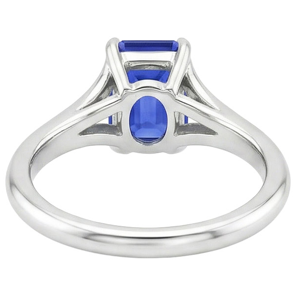 Solitaire Ring Sri Lankan Sapphire 3 Carats Emerald Cut White Gold 14K