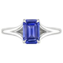 Solitaire Ring Sri Lankan Sapphire 3 Carats Emerald Cut White Gold 14K
