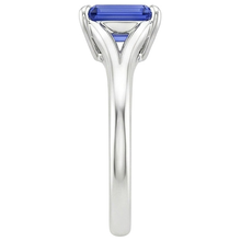 Solitaire Ring Sri Lankan Sapphire 3 Carats Emerald Cut White Gold 14K