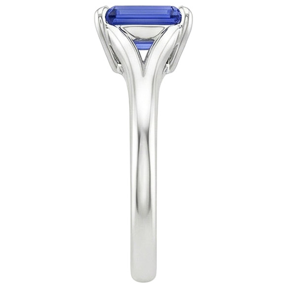 Solitaire Ring Sri Lankan Sapphire 3 Carats Emerald Cut White Gold 14K