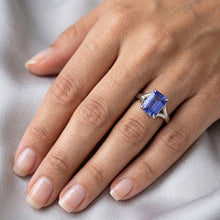 Solitaire Ring Sri Lankan Sapphire 3 Carats Emerald Cut White Gold 14K