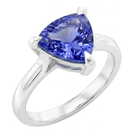Solitaire Ring Trillion Shaped Prong Set Blue Sapphire 1.50 Carats