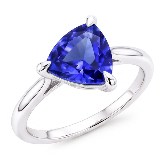 Solitaire Ring Trillion Shaped Prong Set Blue Sapphire 1.50 Carats