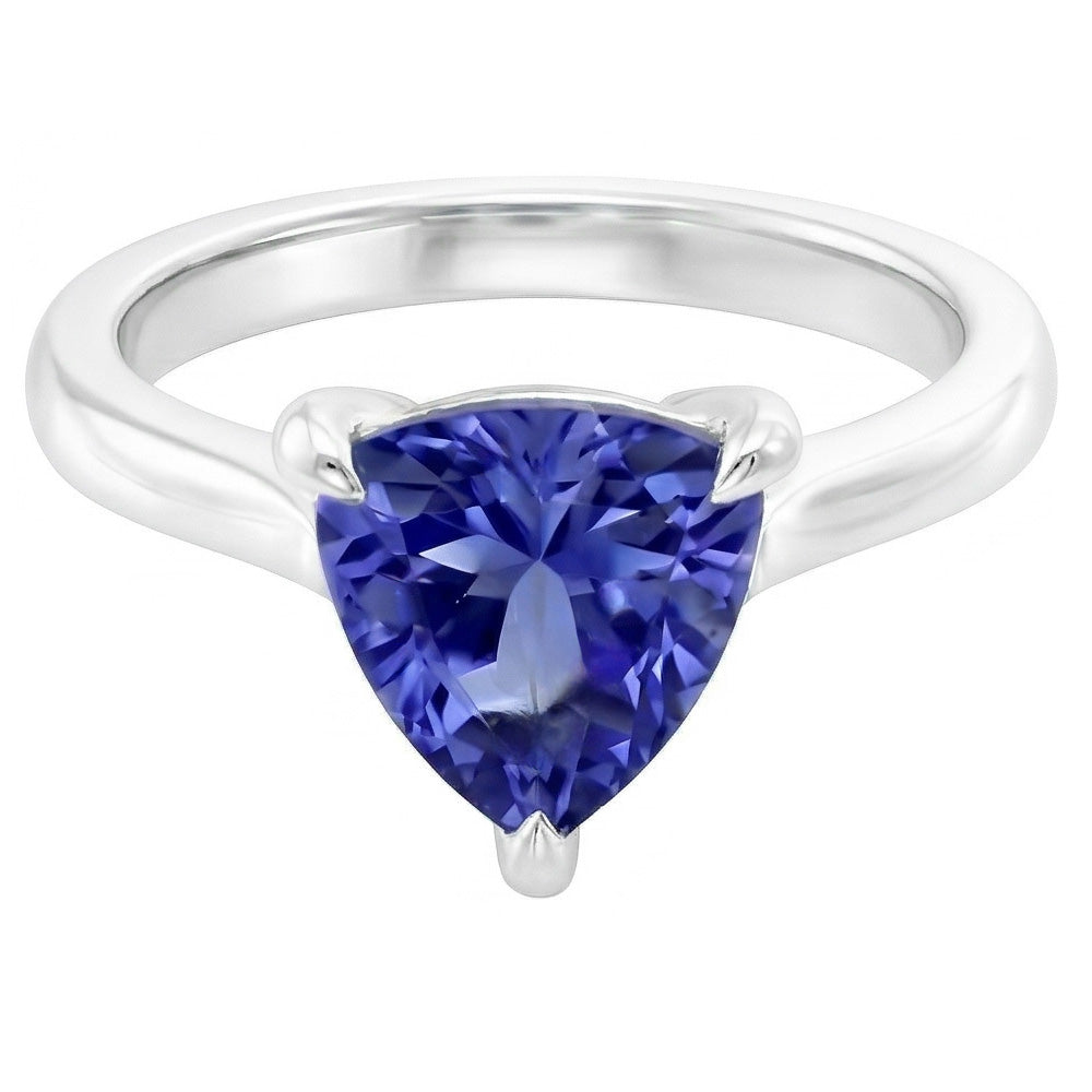 Solitaire Ring Trillion Shaped Prong Set Blue Sapphire 1.50 Carats