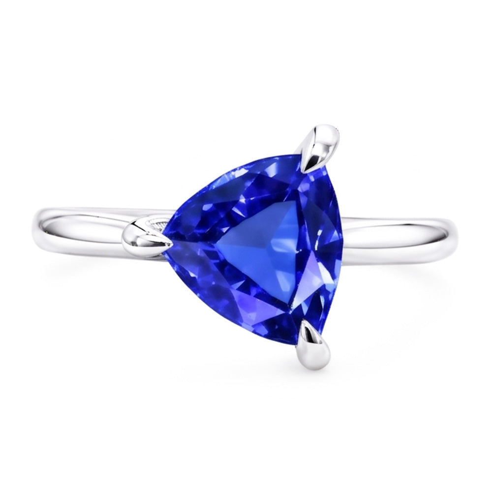 Solitaire Ring Trillion Shaped Prong Set Blue Sapphire 1.50 Carats