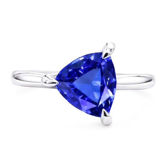Solitaire Ring Trillion Shaped Prong Set Blue Sapphire 1.50 Carats