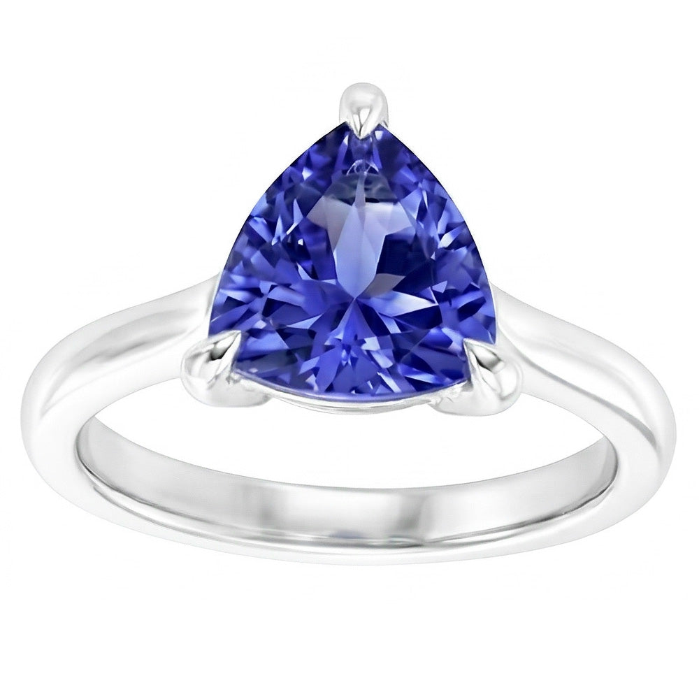 Solitaire Ring Trillion Shaped Prong Set Blue Sapphire 1.50 Carats