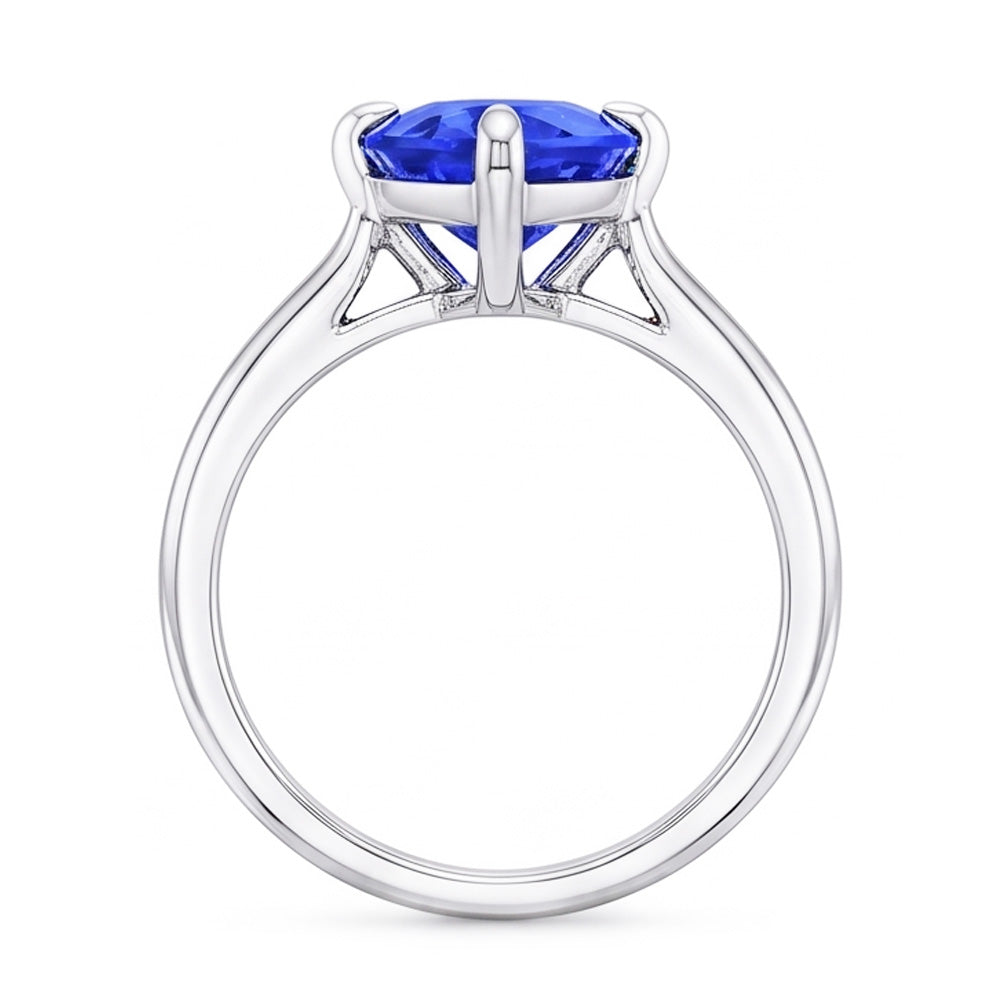 Solitaire Ring Trillion Shaped Prong Set Blue Sapphire 1.50 Carats