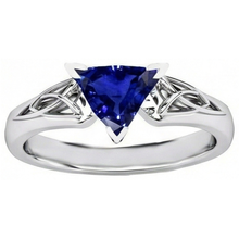 Solitaire Ring Trillion V Prong Blue Sapphire Antique Style 2 Carats