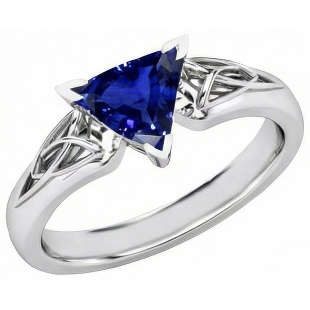 Solitaire Ring Trillion V Prong Blue Sapphire Antique Style 2 Carats