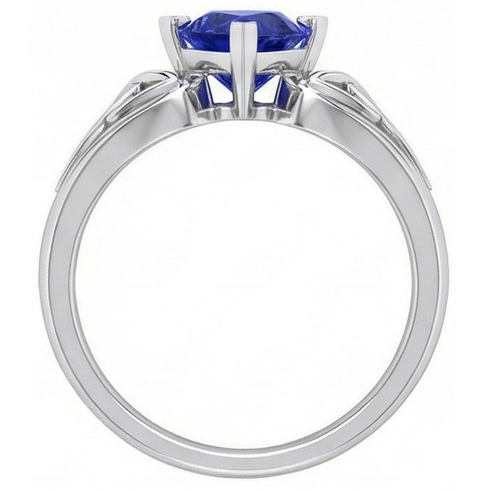 Solitaire Ring Trillion V Prong Blue Sapphire Antique Style 2 Carats