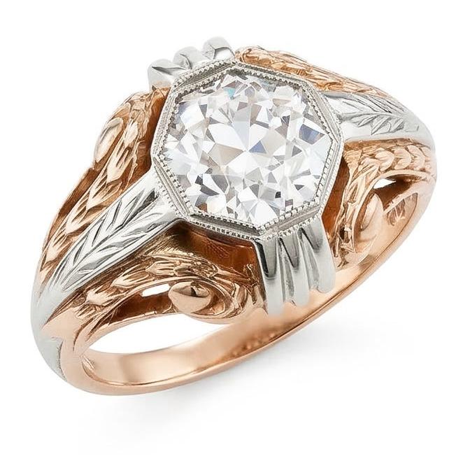 Solitaire Ring Vintage Bezel Set Round Old Mine Cut Natural Earth Mined Diamond 2 Carats