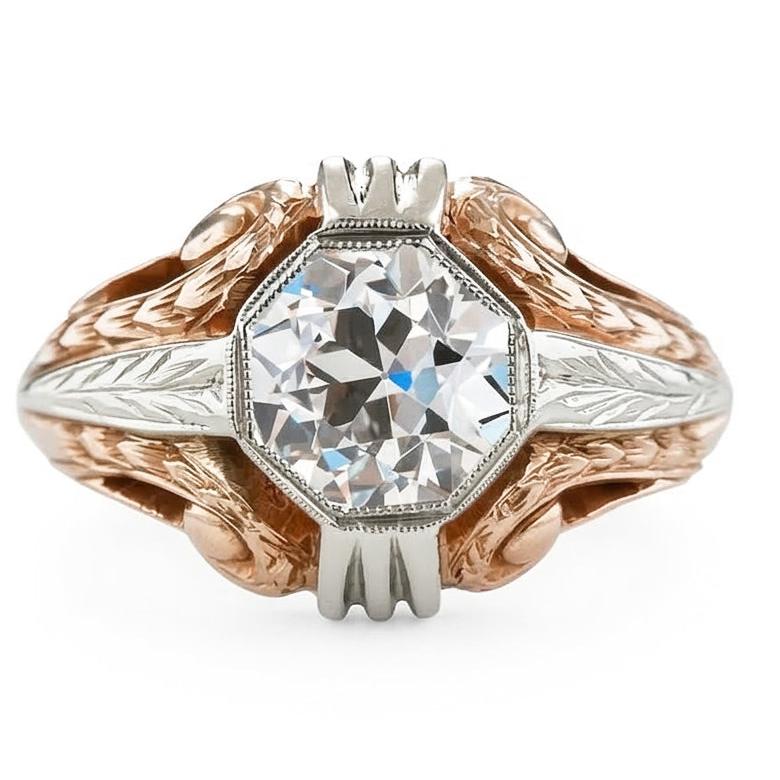 Solitaire Ring Vintage Bezel Set Round Old Mine Cut Natural Earth Mined Diamond 2 Carats