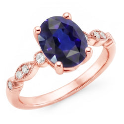 Solitaire Ring Vintage Style & Natural Earth Mined DIAMOND ( NOT LAB GROWN ) Accents Blue Sapphire 4 Carats