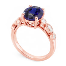 Solitaire Ring Vintage Style & Natural Earth Mined DIAMOND ( NOT LAB GROWN ) Accents Blue Sapphire 4 Carats