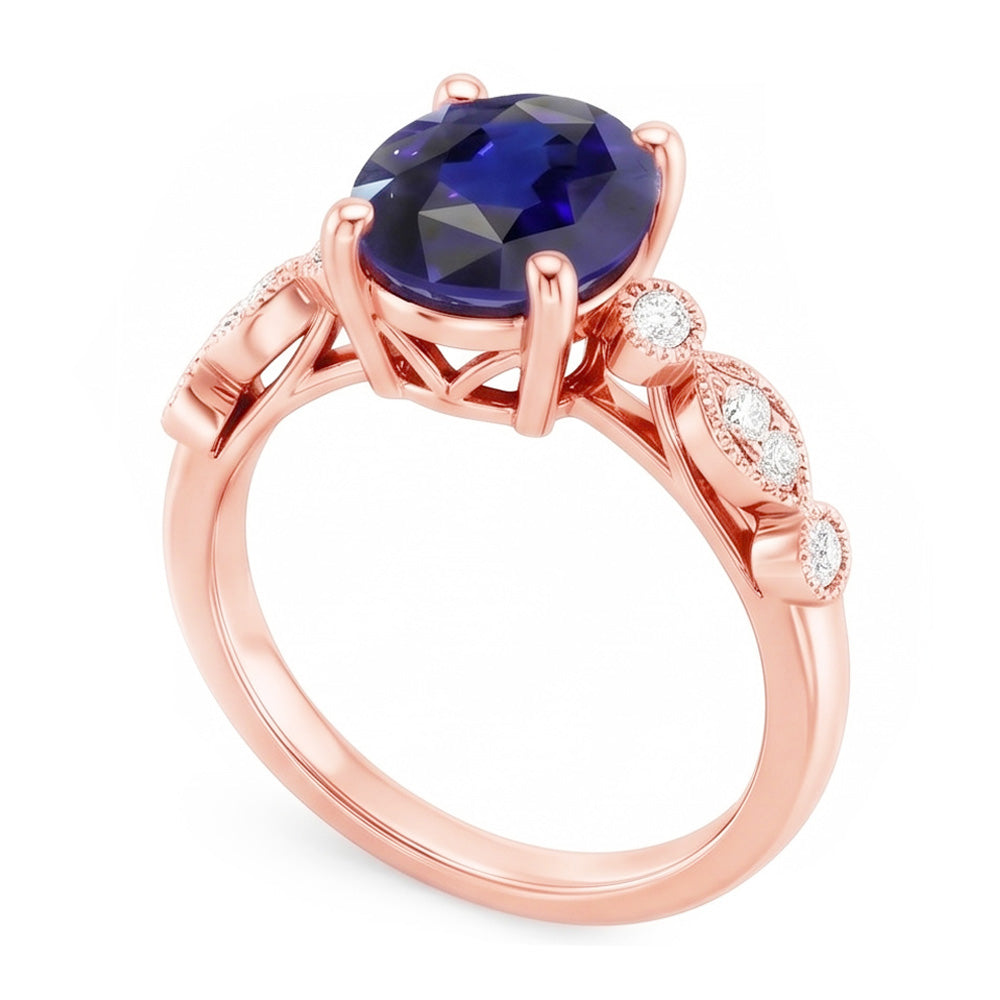 Solitaire Ring Vintage Style & Natural Earth Mined DIAMOND ( NOT LAB GROWN ) Accents Blue Sapphire 4 Carats