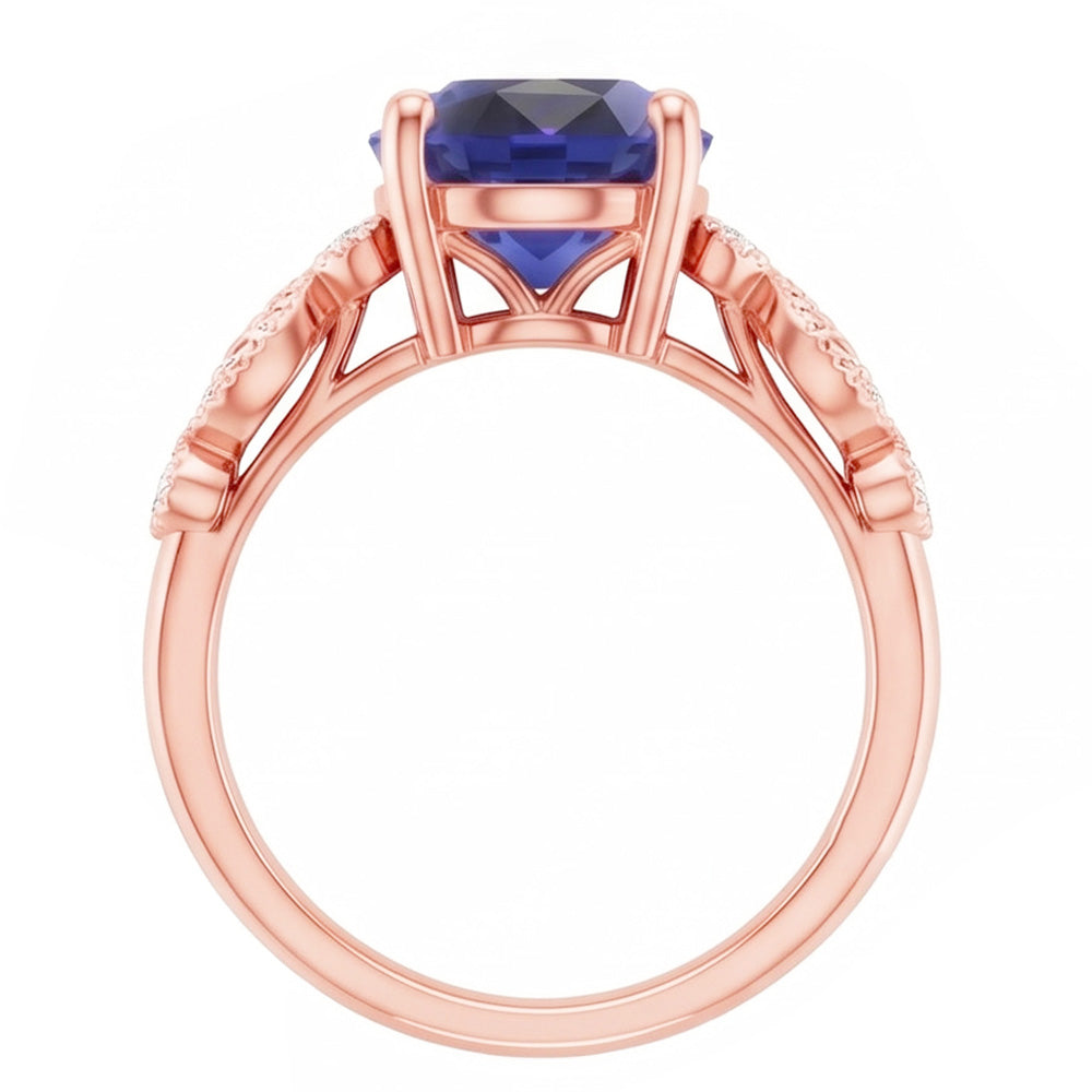 Solitaire Ring Vintage Style & Natural Earth Mined DIAMOND ( NOT LAB GROWN ) Accents Blue Sapphire 4 Carats