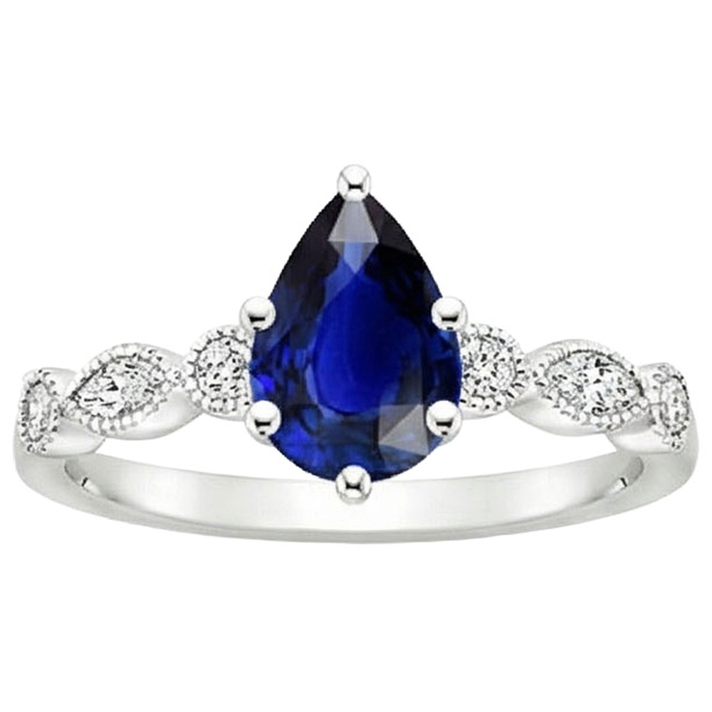 natural round sapphire 3ct ring on white background