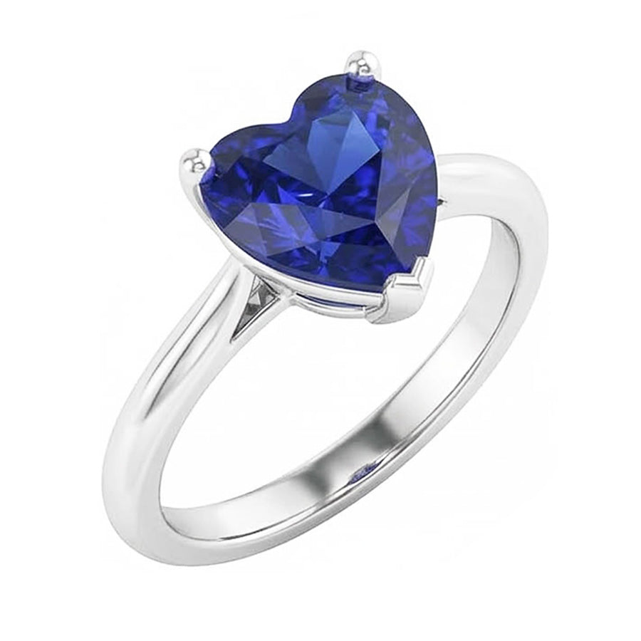 Solitaire Ring White Gold Ceylon Sapphire Heart Shaped 2.50 Carats
