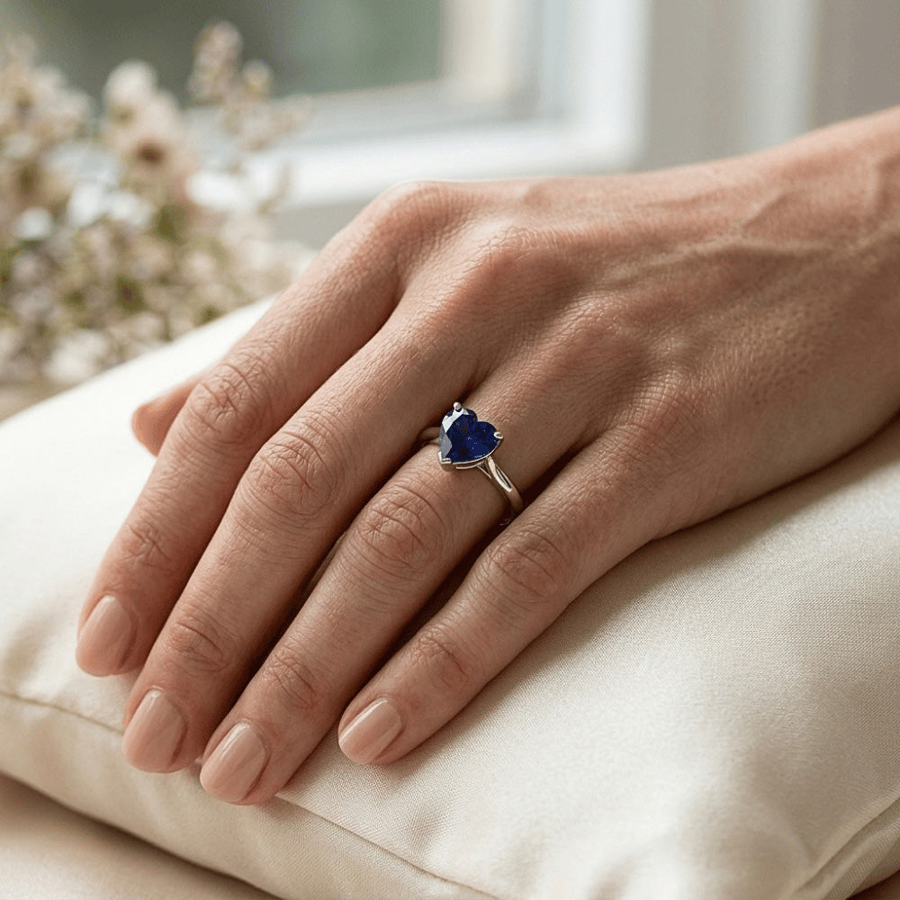 Solitaire Ring White Gold Ceylon Sapphire Heart Shaped 2.50 Carats