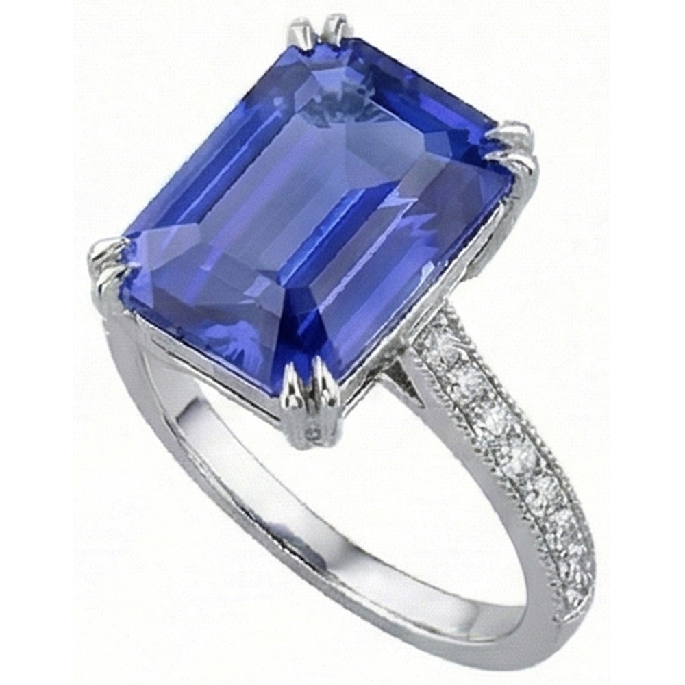 Solitaire Ring With Accents Ceylon Sapphire & Natural Earth Mined Diamonds 3 Carats
