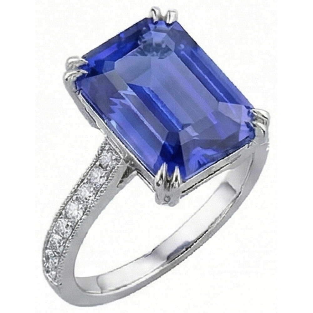 Solitaire Ring With Accents Ceylon Sapphire & Natural Earth Mined Diamonds 3 Carats