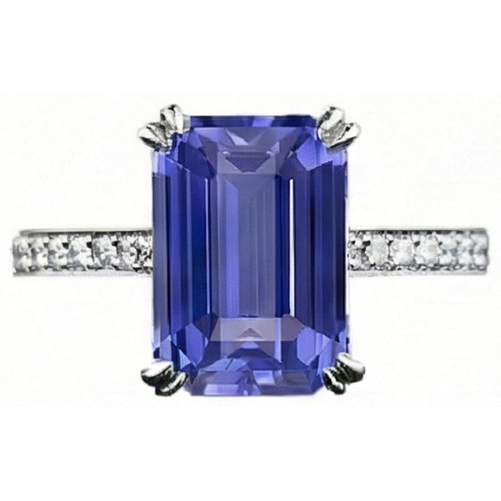 Solitaire Ring With Accents Ceylon Sapphire & Natural Earth Mined Diamonds 3 Carats