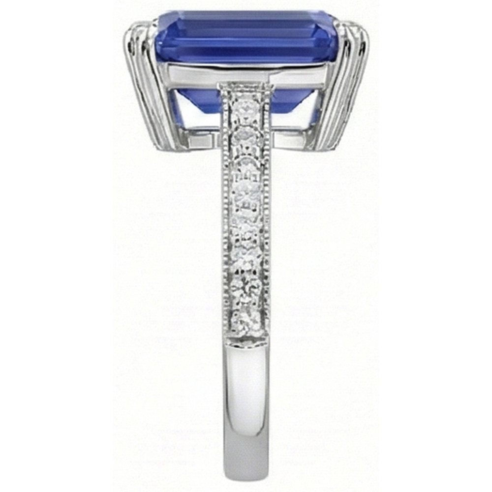 Solitaire Ring With Accents Ceylon Sapphire & Natural Earth Mined Diamonds 3 Carats
