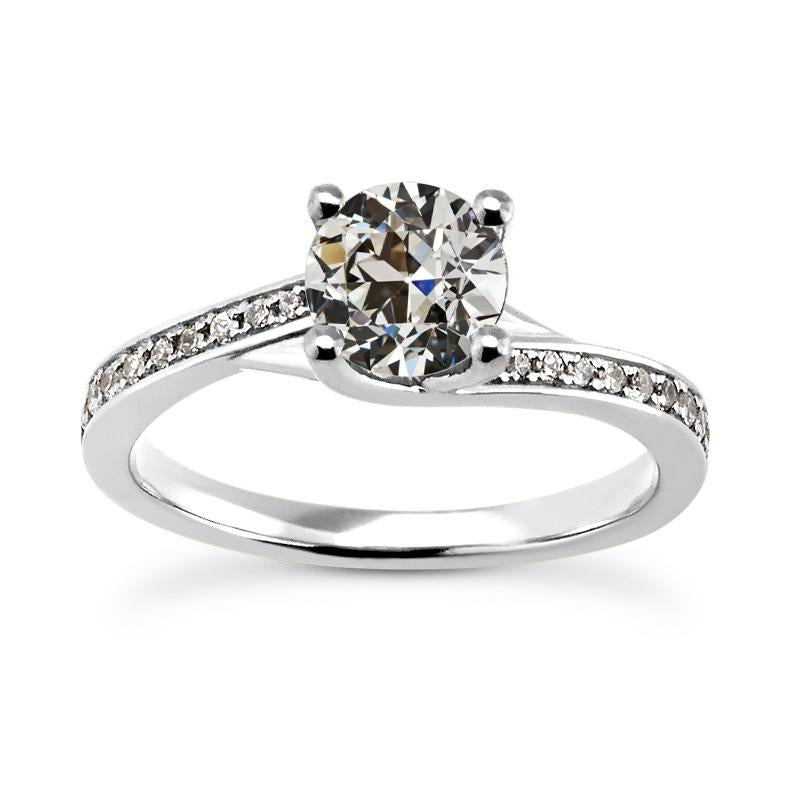 Solitaire Ring With Accents Natural Old Cut Diamond Ring Gold 3 Carats