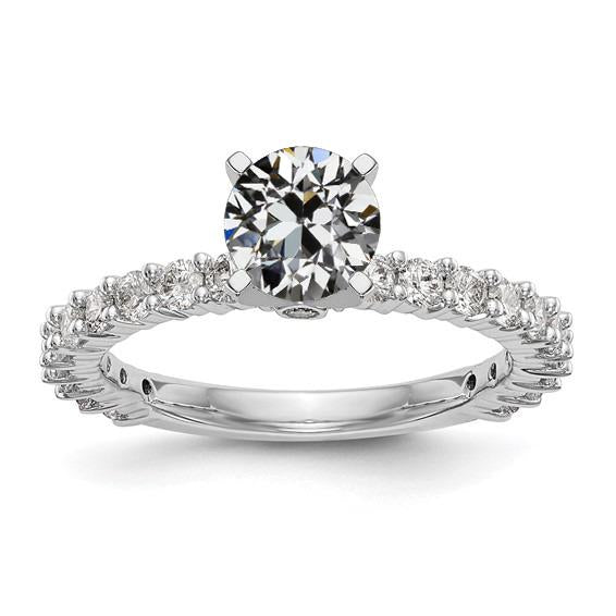 Solitaire Ring With Accents Natural Round Old Mine Cut Diamond 3 Carats