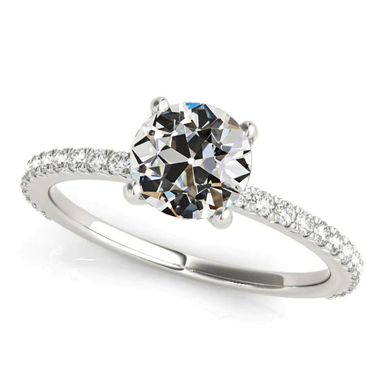 Solitaire Ring With Accents Old Mine Cut Real Diamond 3.75 Carats Pave Set