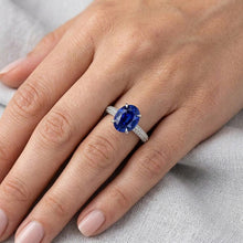 Solitaire Ring With Accents Oval Blue Sapphire & Natural Earth Mined Diamonds 4.50 Carats