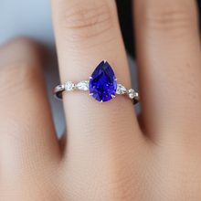 Solitaire Ring With Accents Pear Sri Lankan Sapphire 4.50 Carats