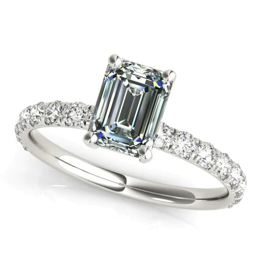 Solitaire Ring With Accents Round & Emerald Real Diamond 5.50 Carats
