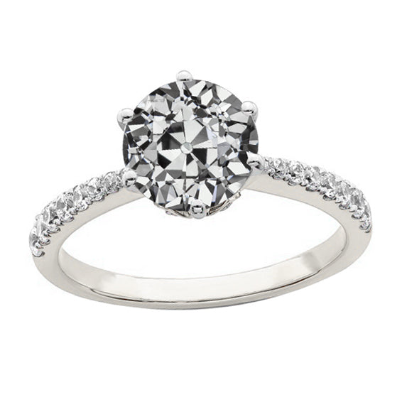 Solitaire Ring With Accents Round Natural Old Mine Cut Diamond 3.25 Carats