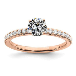 Solitaire Ring With Accents Round Old Cut Natural Diamond 3 Carats Rose Gold
