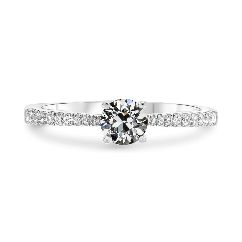Solitaire Ring With Accents Round Old Mine Cut Natural Diamond 4 Carats