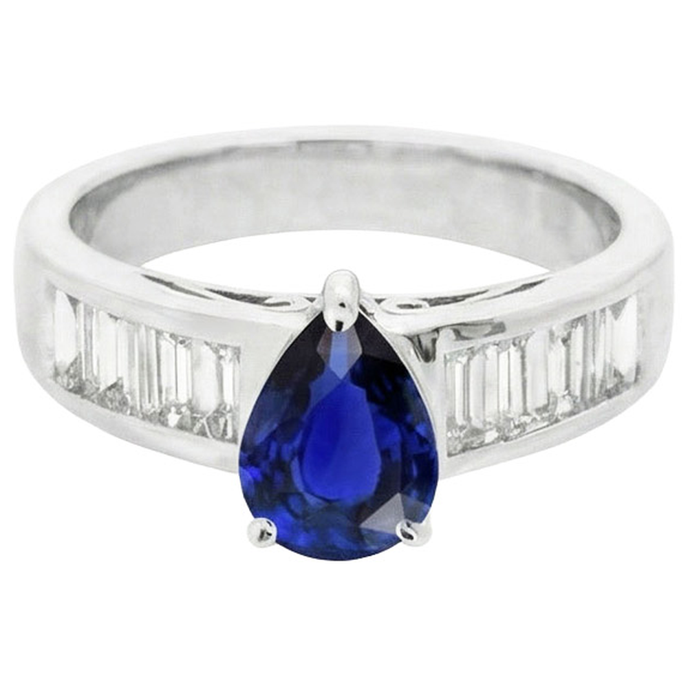 natural pear sapphire 3.50ct ring profile view