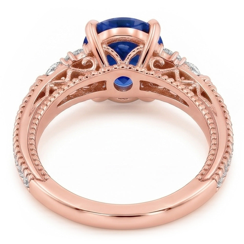 Solitaire Ring With Pear Natural Earth Mined DIAMOND ( NOT LAB GROWN ) Accents Oval Ceylon Sapphire 4 Carats