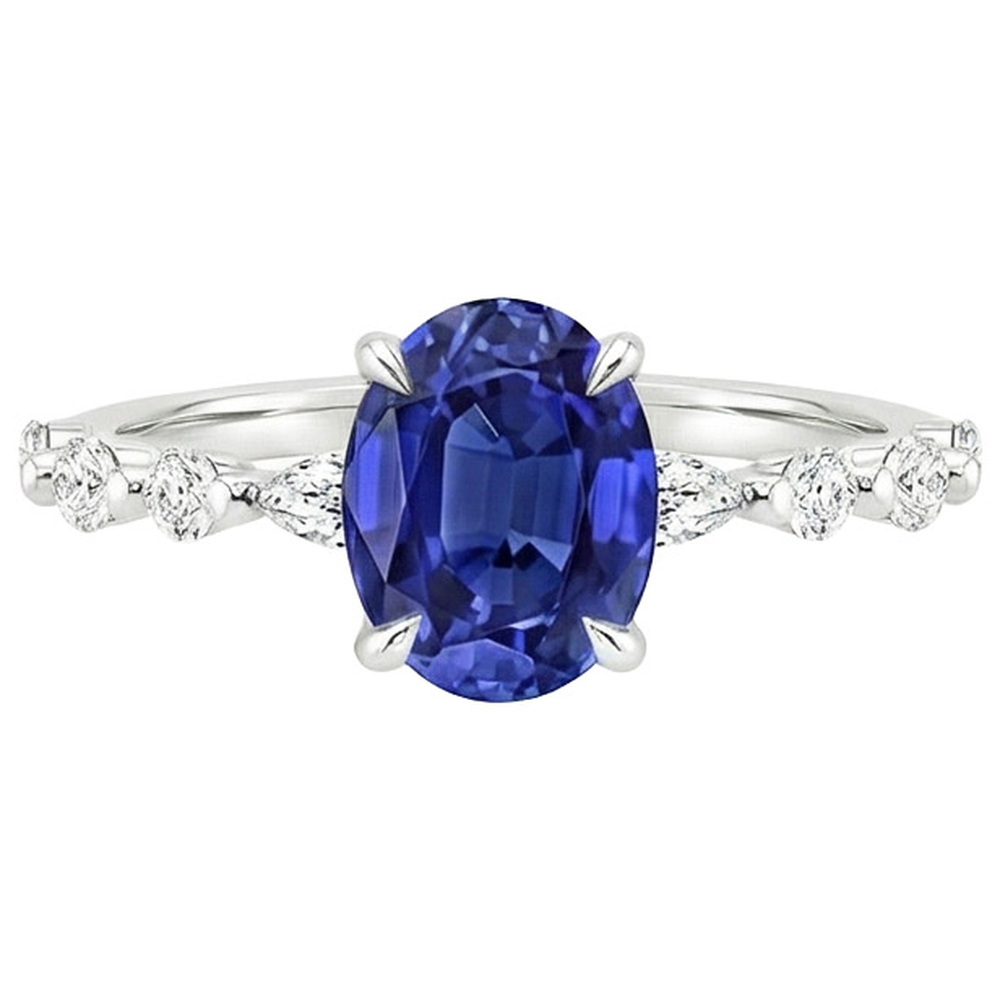 natural round sapphire 4ct ring on white background