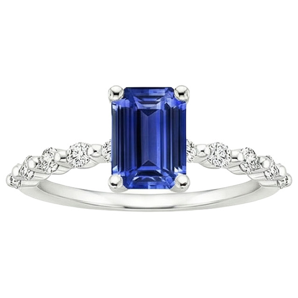 Solitaire Ring With Side Stones Blue Sapphire & Natural Earth Mined Diamond 4 Carats